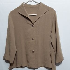 FRIDAZE Women's XL LAGENLOOK Sailor Linen Tan Button-Up Top‎